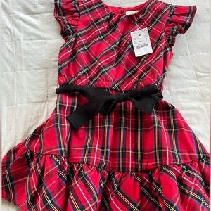 Crewcuts NEW Tartan plaid Red Christmas Holiday Dress Size 2 Black Ribbon Belt